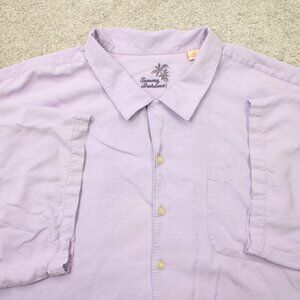 Tommy Bahama Camp Shirt Mens5XB Purple Loop Collar 100% Silk Short Sleeve Button